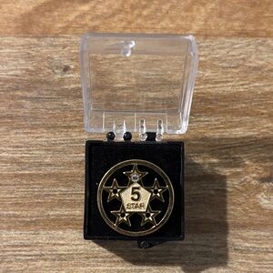 Gold 5 Star Pin with Clear Gem